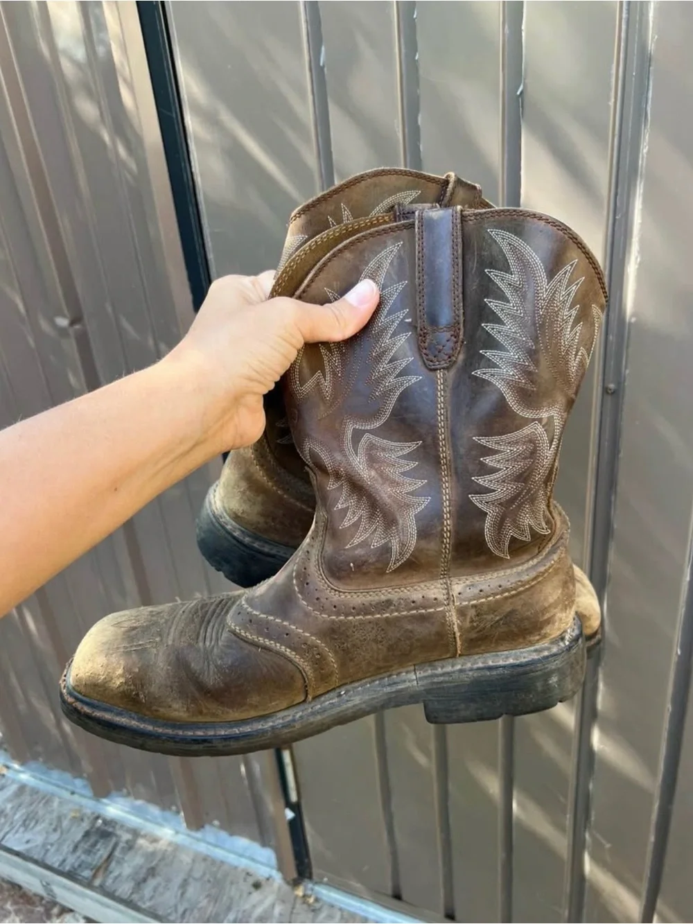 Ariat Mens Steel Toe Embroidered Round Toe Work Western Boots Brown Size 10.5EE